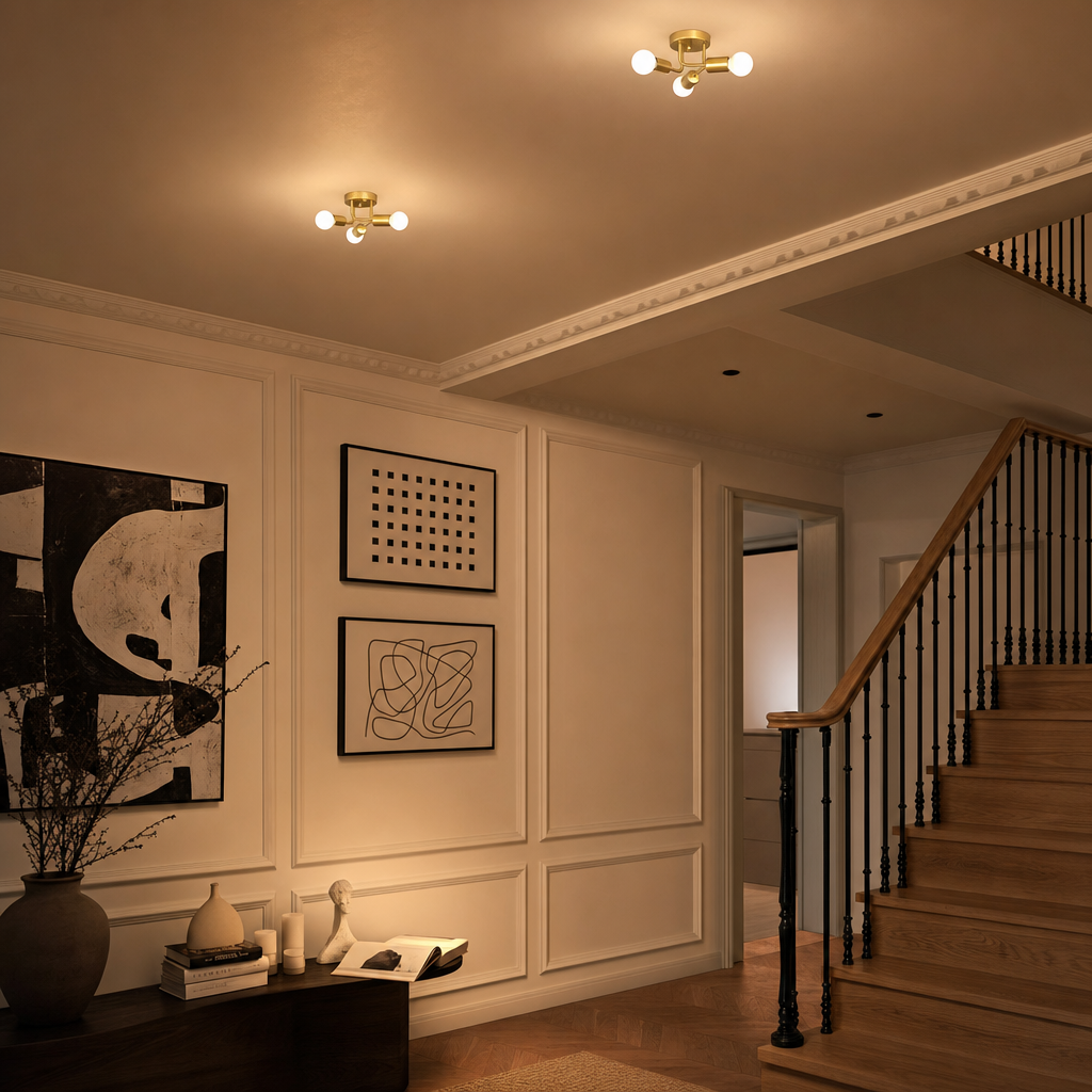 Modern Luxury 3-Light Metal Chandelier | Ceiling Fixture for Bedroom Dining Room Corridor | E27 Base | Semi Flush Mount
