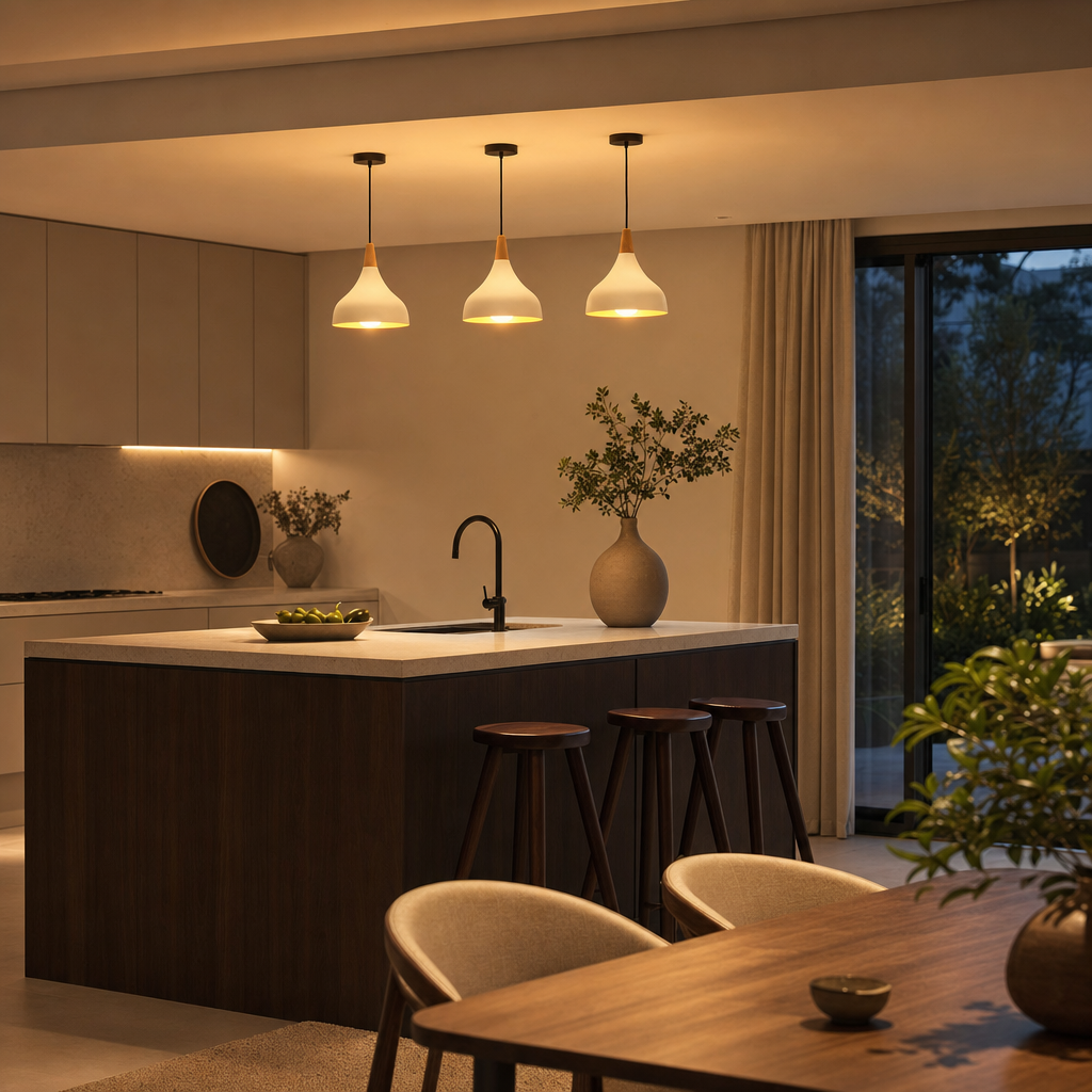 Modern Teardrop Pendant Light | Metal Wood Ceiling Lamp | Bedroom Dining Kitchen Fixture | Hard-Wired | Semi Flush Mount