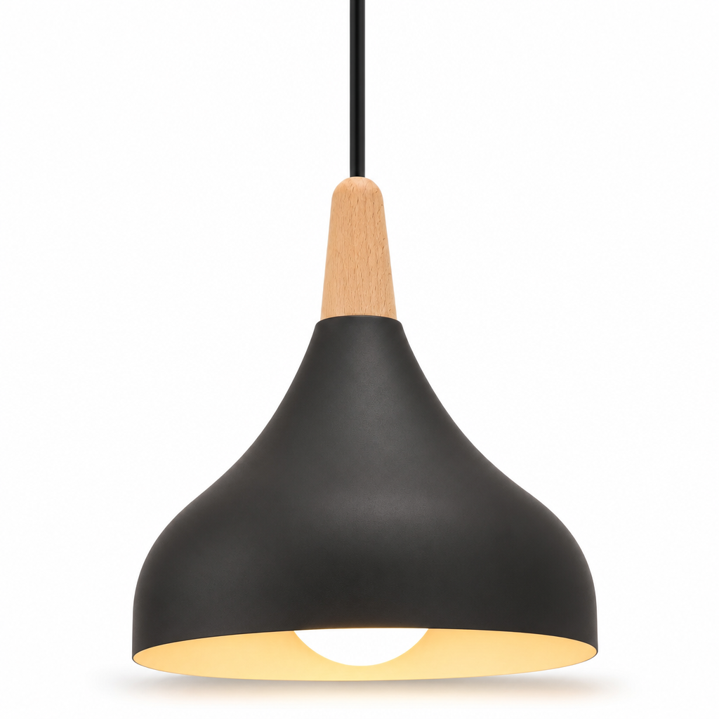 Modern Teardrop Pendant Light | Metal Wood Ceiling Lamp | Bedroom Dining Kitchen Fixture | Hard-Wired | Semi Flush Mount