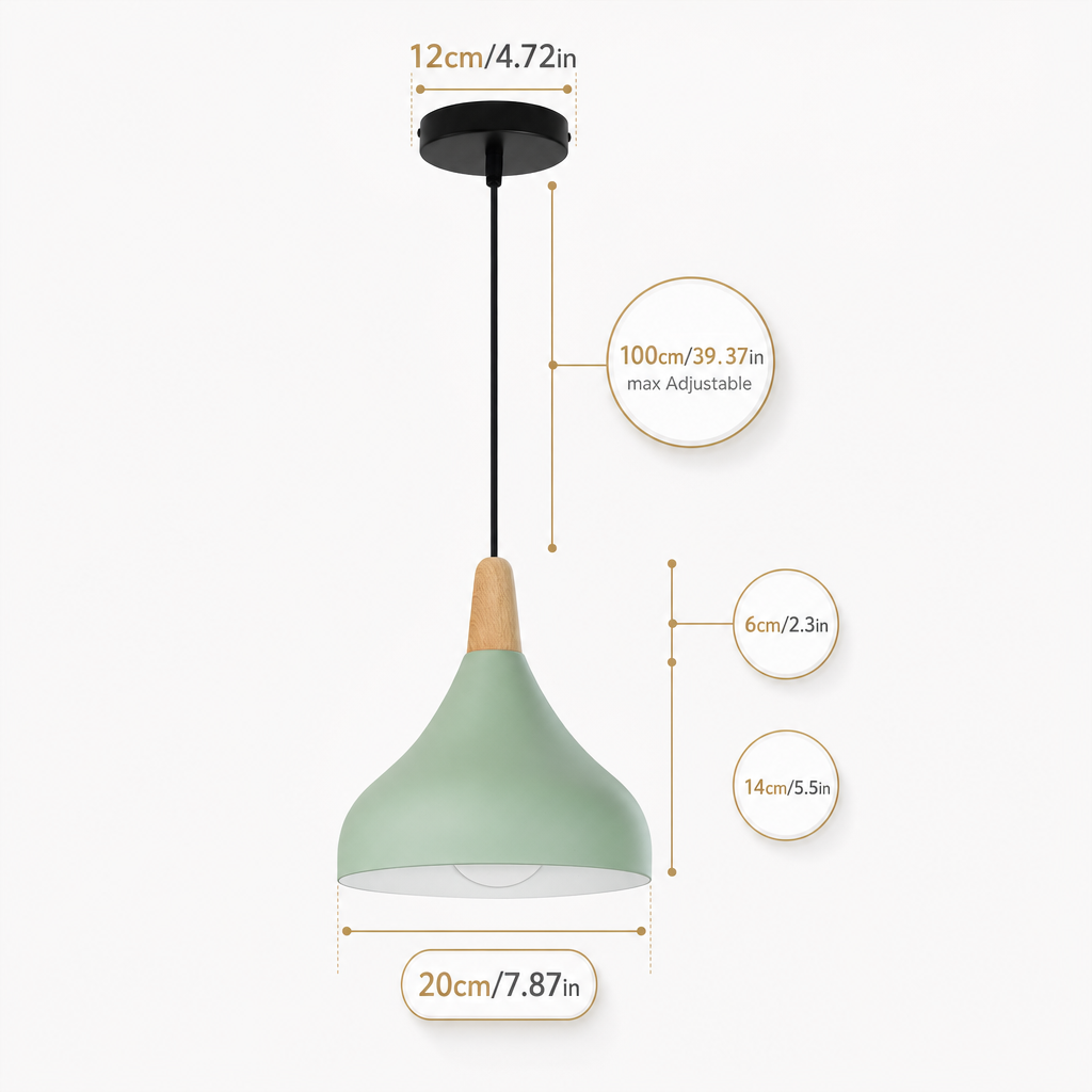 Modern Teardrop Pendant Light | Metal Wood Ceiling Lamp | Bedroom Dining Kitchen Fixture | Hard-Wired | Semi Flush Mount