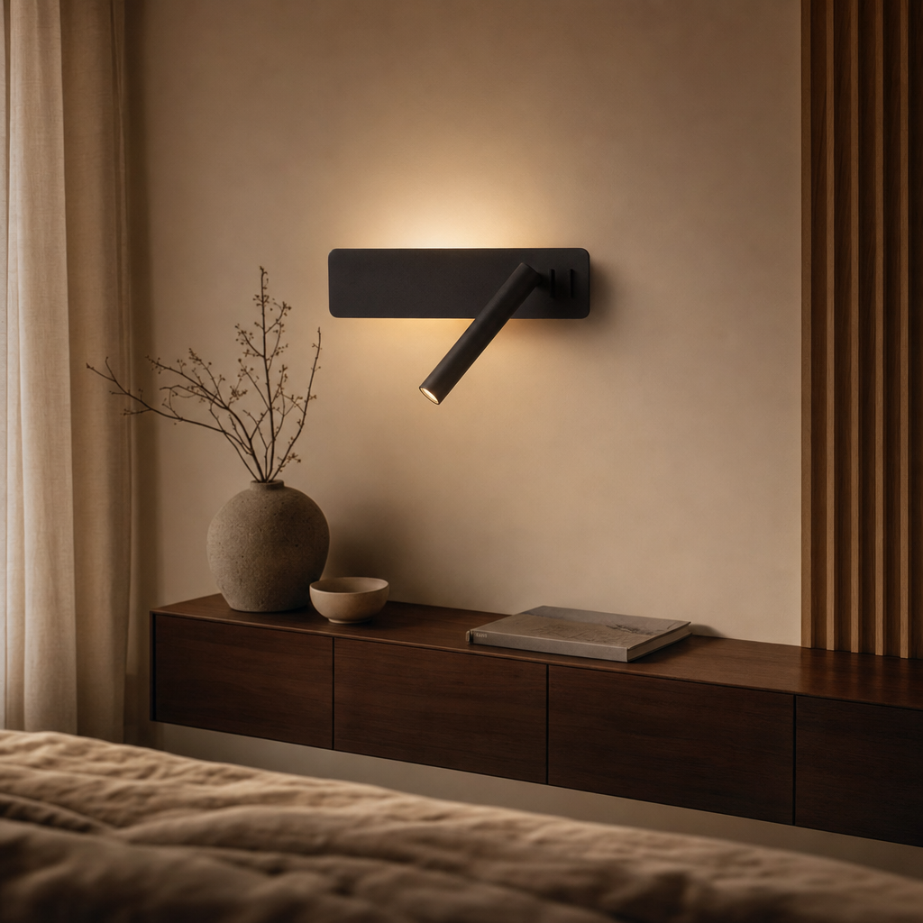 Læselampe med LED | Drejelig vægmonteret belysning | Modern minimalistisk design | Nox | Justerbar lysvinkel | Skandinavisk stil | Energibesparende