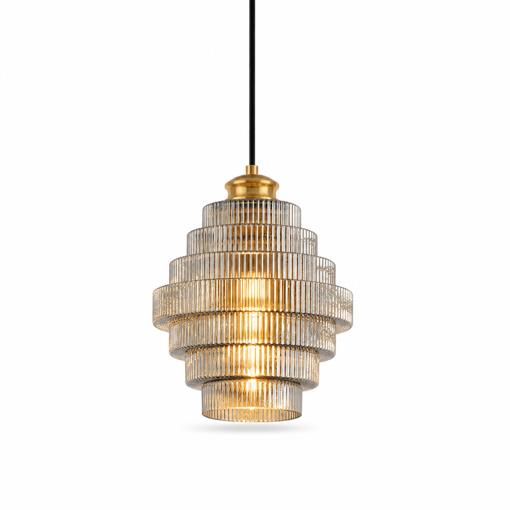 Messingglas hængelampe | Flaskeformet design | E27 fatning | 30 cm høj | Justerbar ledning 150 cm | Vintage elegance til køkken, spisestue, stue,