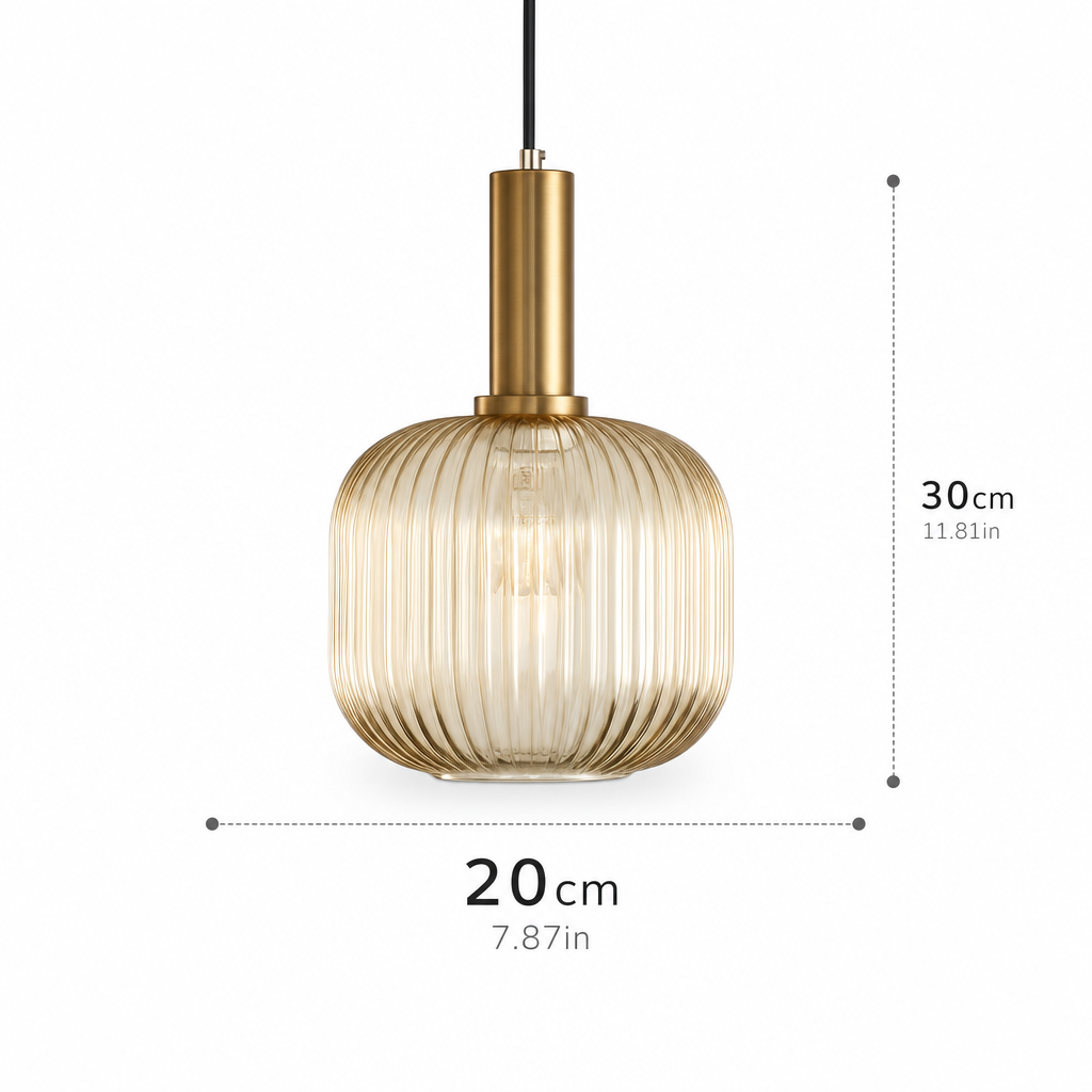 Modern Striped Glass Pendant Light | Kitchen Island Ceiling Fixture | Metal & Polished Finish | E26 Base