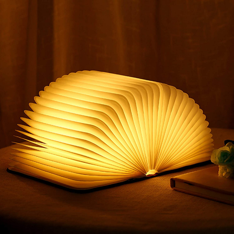 LED Lampe | Fortryllende Design | Åben Bog Form | Sensorstyring | Brun | Genopladelig | USB | CE Certificeret