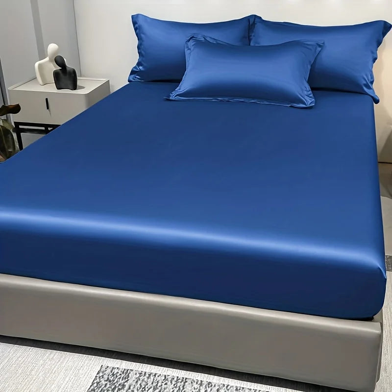 Luksus IceSatin Satinlagen | Silkeblød Komfort | Elastiske Kanter | Kølende Premium Is-Silke | Elegant Design | Perlehvid, Dybblå, Blød Grå, Kulfri Sort | Nem Vedligeholdelse | Sikker Pasform