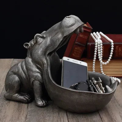 HippoHaven Figurine d'hippopotame | Décoration unique | Design charmant en résine | Hygge pour salon et