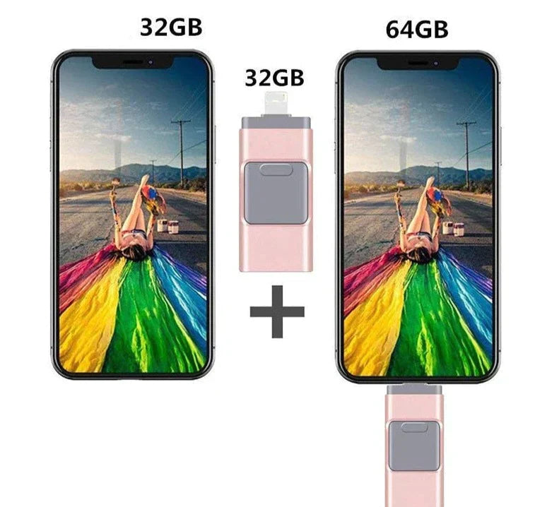 MemoryGo™ USB-Stick | Flyt fotos og videoer let | Hurtig overførsel 80MB/s | Plug and Play | Flere stik | Stort lager | Perfekt til smartphones