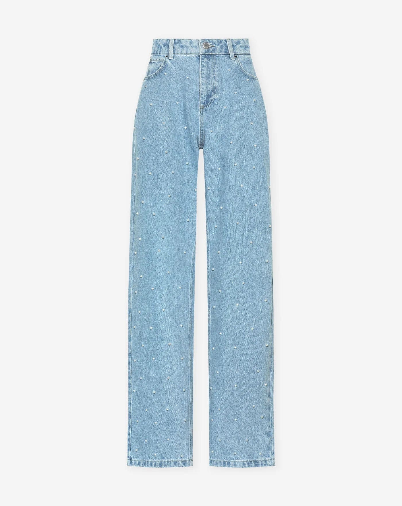 Sort Jeans med Glitrende Diamantdetaljer | Komfortabel Lige Pasform | Elegant og Chic Look | Hverdags- og Festtøj | Højkvalitets Denim