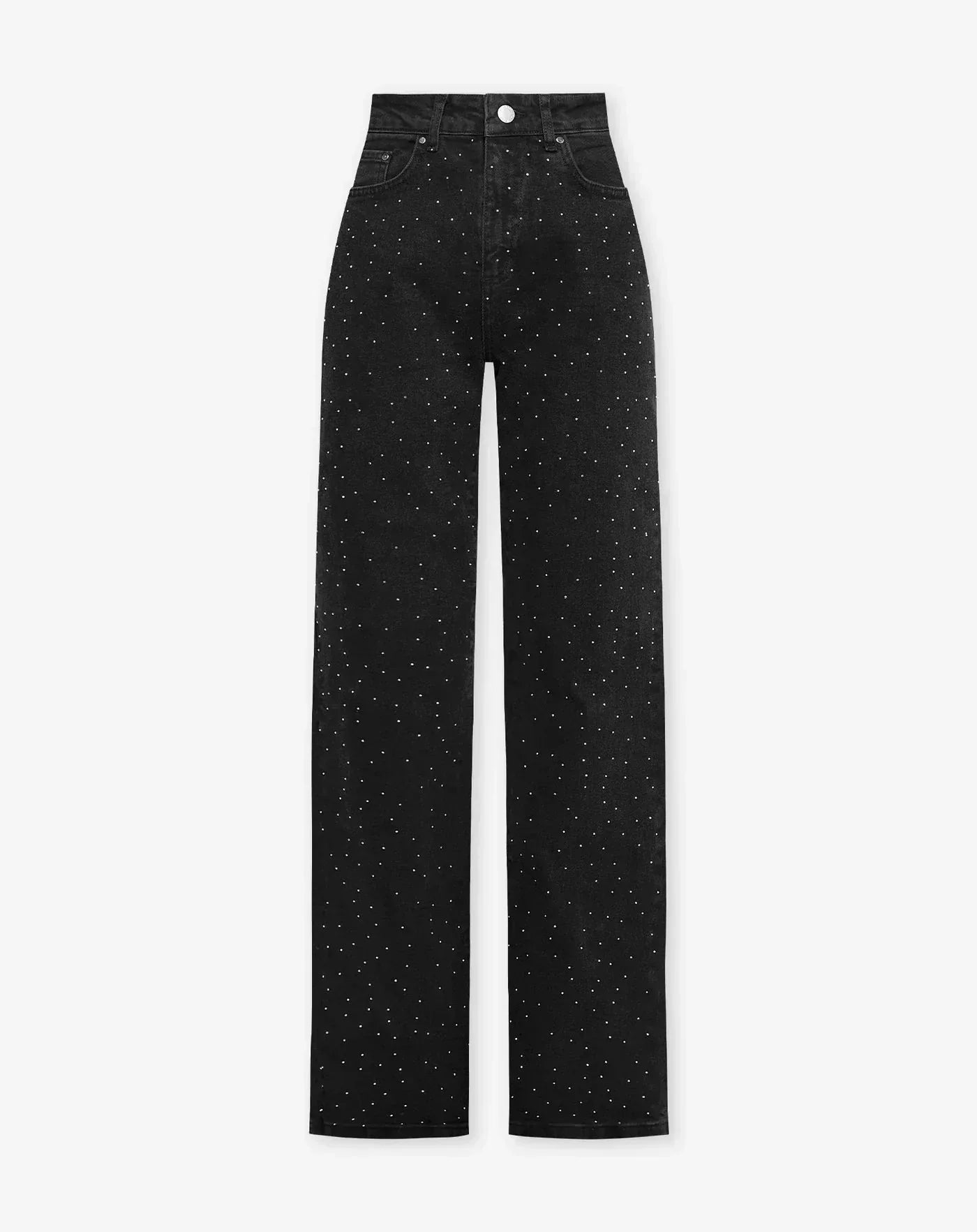 Sort Jeans med Glitrende Diamantdetaljer | Komfortabel Lige Pasform | Elegant og Chic Look | Hverdags- og Festtøj | Højkvalitets Denim