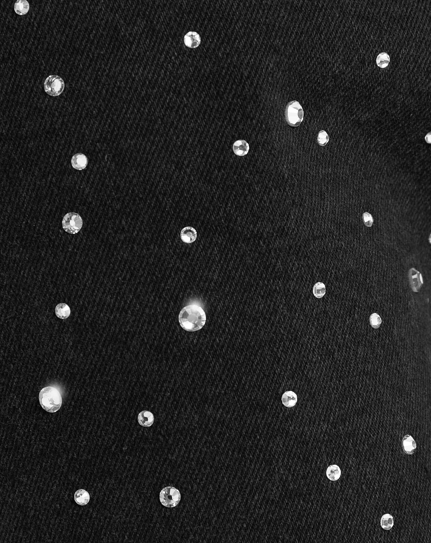 Sort Jeans med Glitrende Diamantdetaljer | Komfortabel Lige Pasform | Elegant og Chic Look | Hverdags- og Festtøj | Højkvalitets Denim