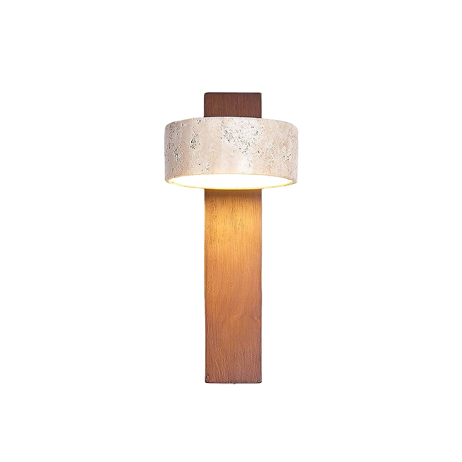 LumenAisle Væglampe | Minimalistisk Wabi-Sabi Inspiration | Naturligt Travertin & Træ | Energibesparende LED | Elegant Japansk Design | Beroligende Belysning Til Hjemmet | Nem Montering