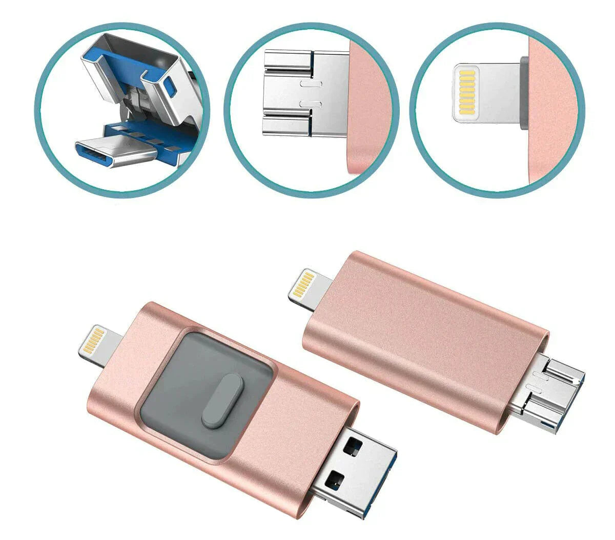 MemoryGo™ USB-Stick | Flyt fotos og videoer let | Hurtig overførsel 80MB/s | Plug and Play | Flere stik | Stort lager | Perfekt til smartphones